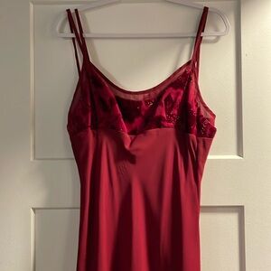 Spaghetti strap slip dress with beading and velvet.